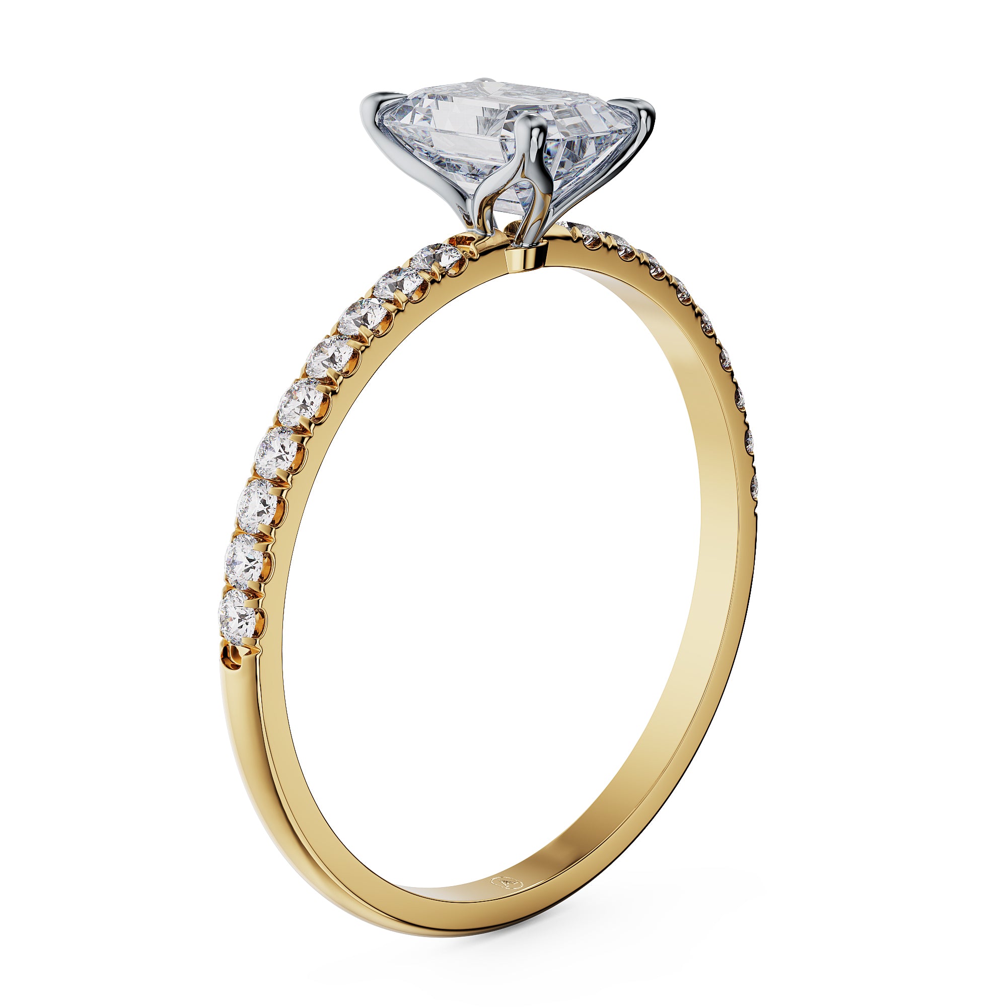Estelle Emerald Solitaire Engagement Ring with Pavé Band