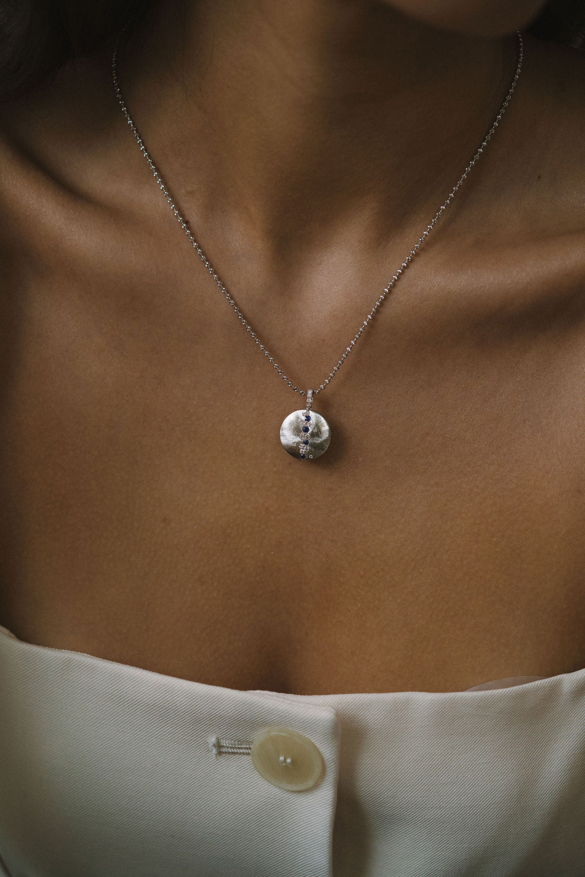 Wave Diamond and Sapphire Pendant