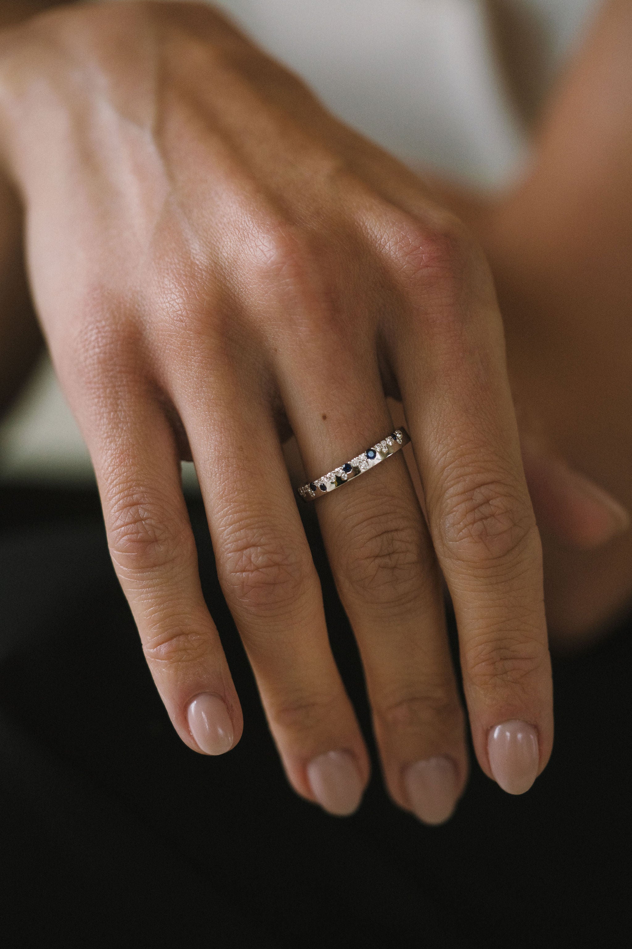 Wave Diamond and Sapphire Ring