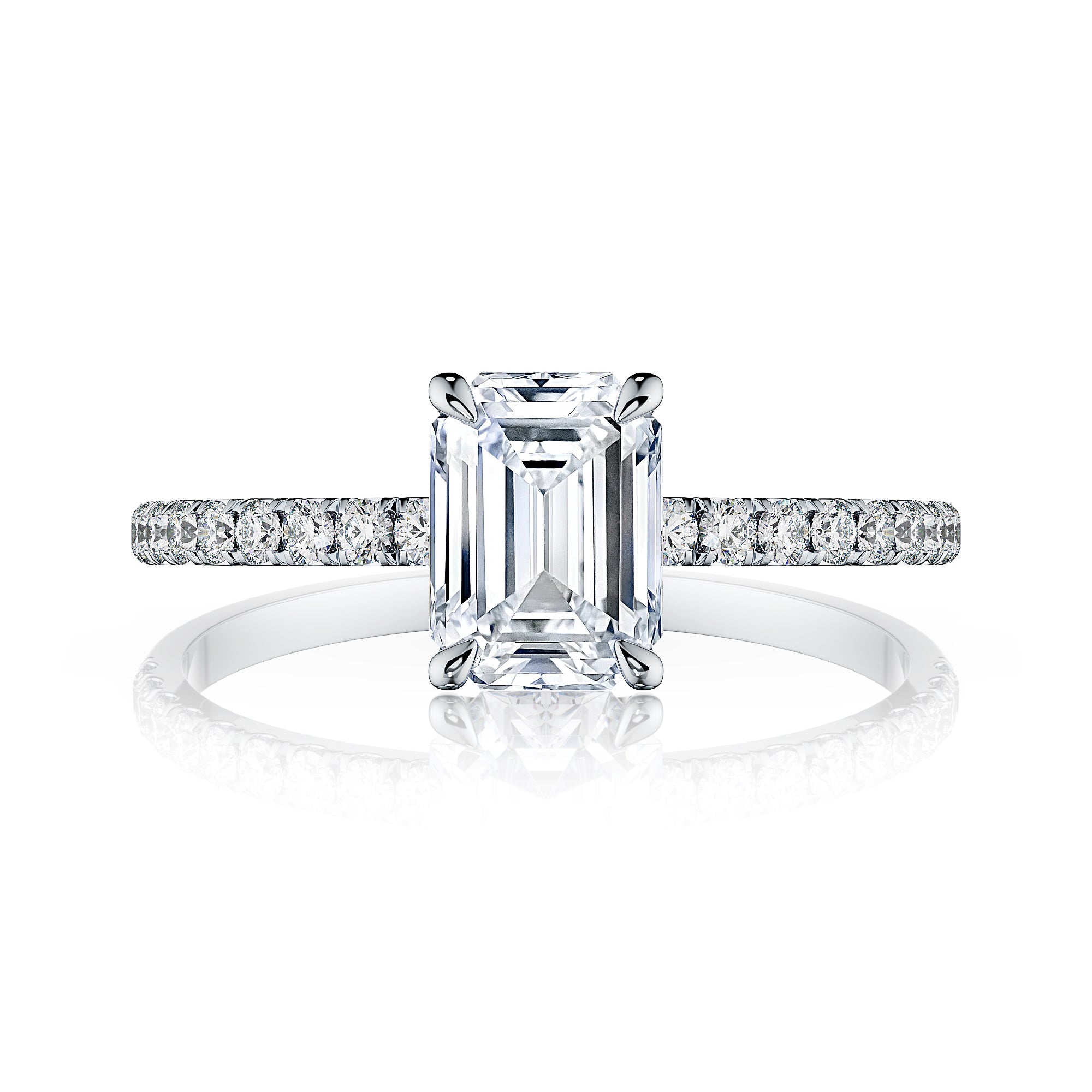 Estelle Emerald Solitaire Engagement Ring with Pavé Band