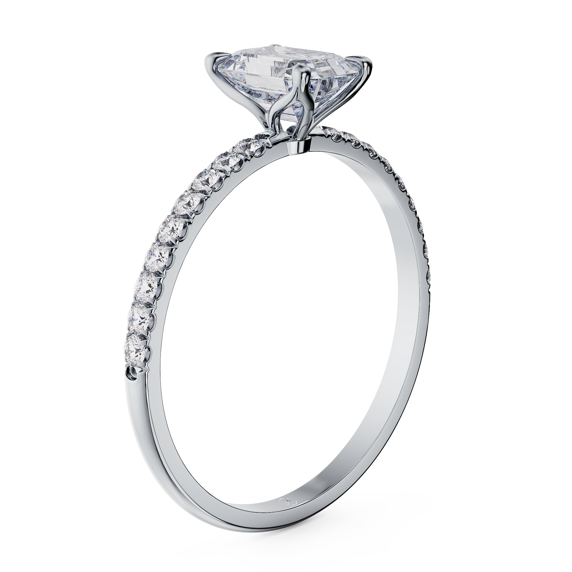 Estelle Emerald Solitaire Engagement Ring with Pavé Band