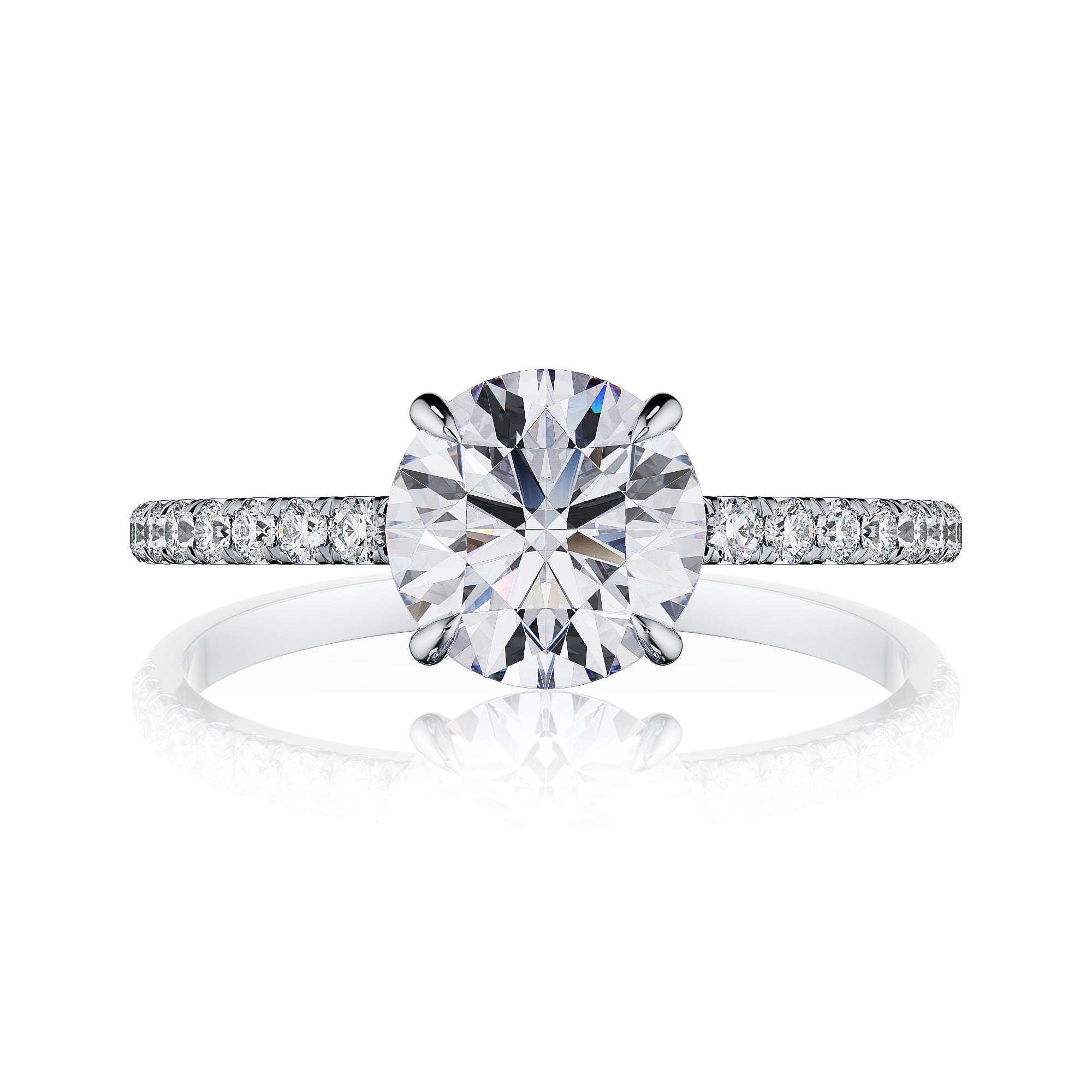 Estelle Round Brilliant Solitaire Engagement Ring with Pavé Band